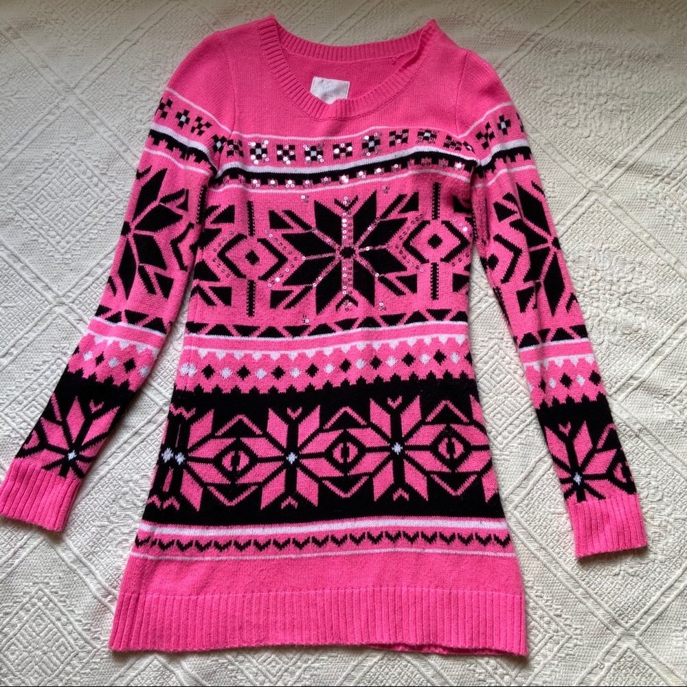 Justice Pink and Black Sweater Dress Size 16